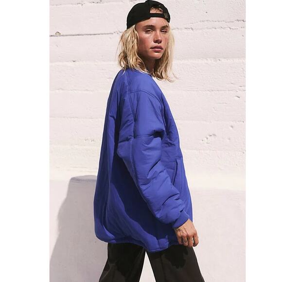 New Free People FP MOVEMENT Midnight Moon Solid Bomber Jacket $168 LARGE Colbalt - Picture 4 of 8